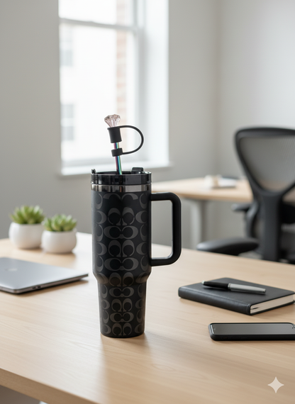 40oz Holographic Monogram Tumbler – Black & Silver