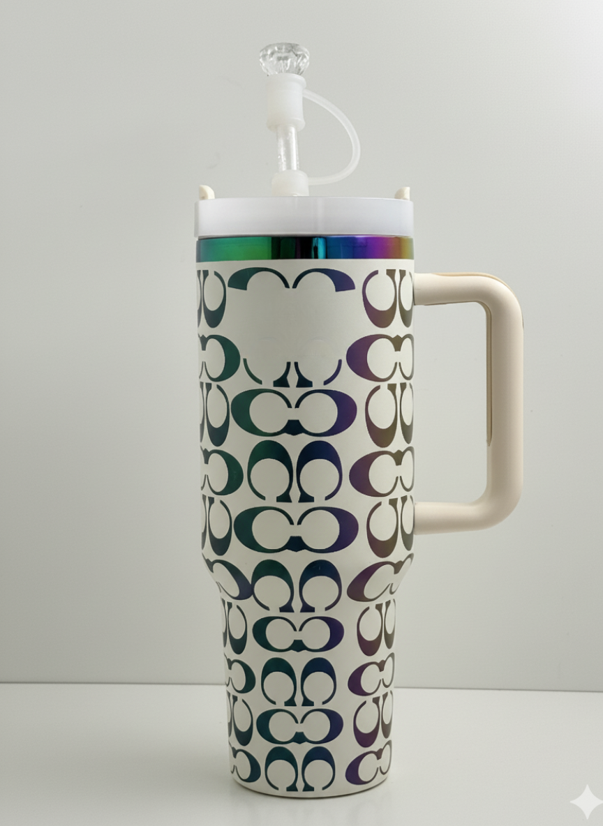 40oz Holographic Monogram Tumbler White.