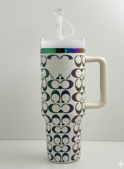 40oz Holographic Monogram Tumbler White.