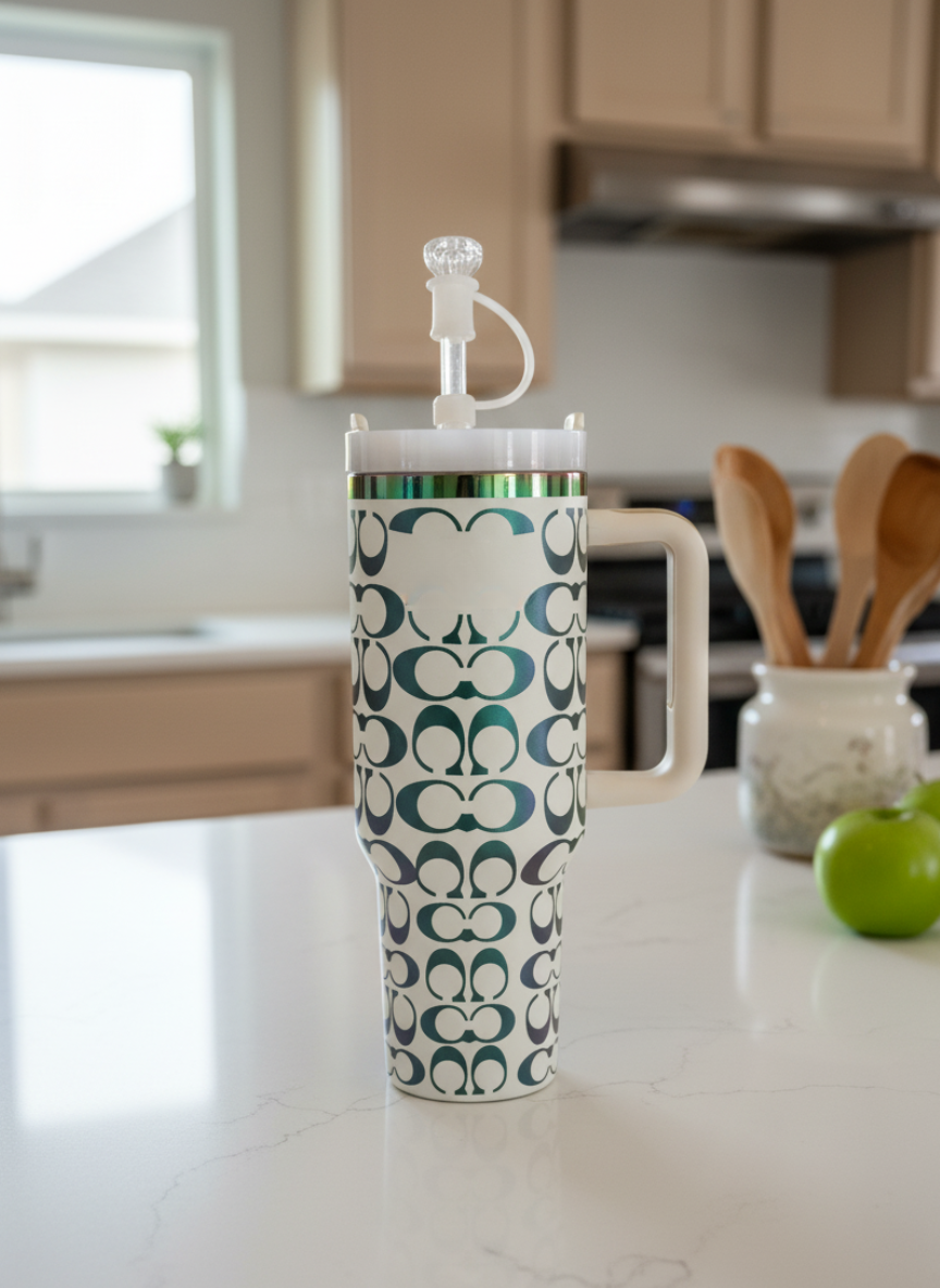 40oz Holographic Monogram Tumbler White.
