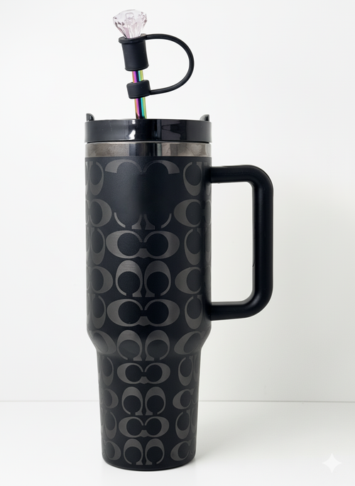 40oz Holographic Monogram Tumbler – Black & Silver