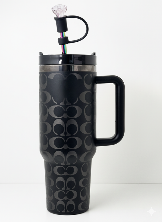 40oz Holographic Monogram Tumbler – Black & Silver