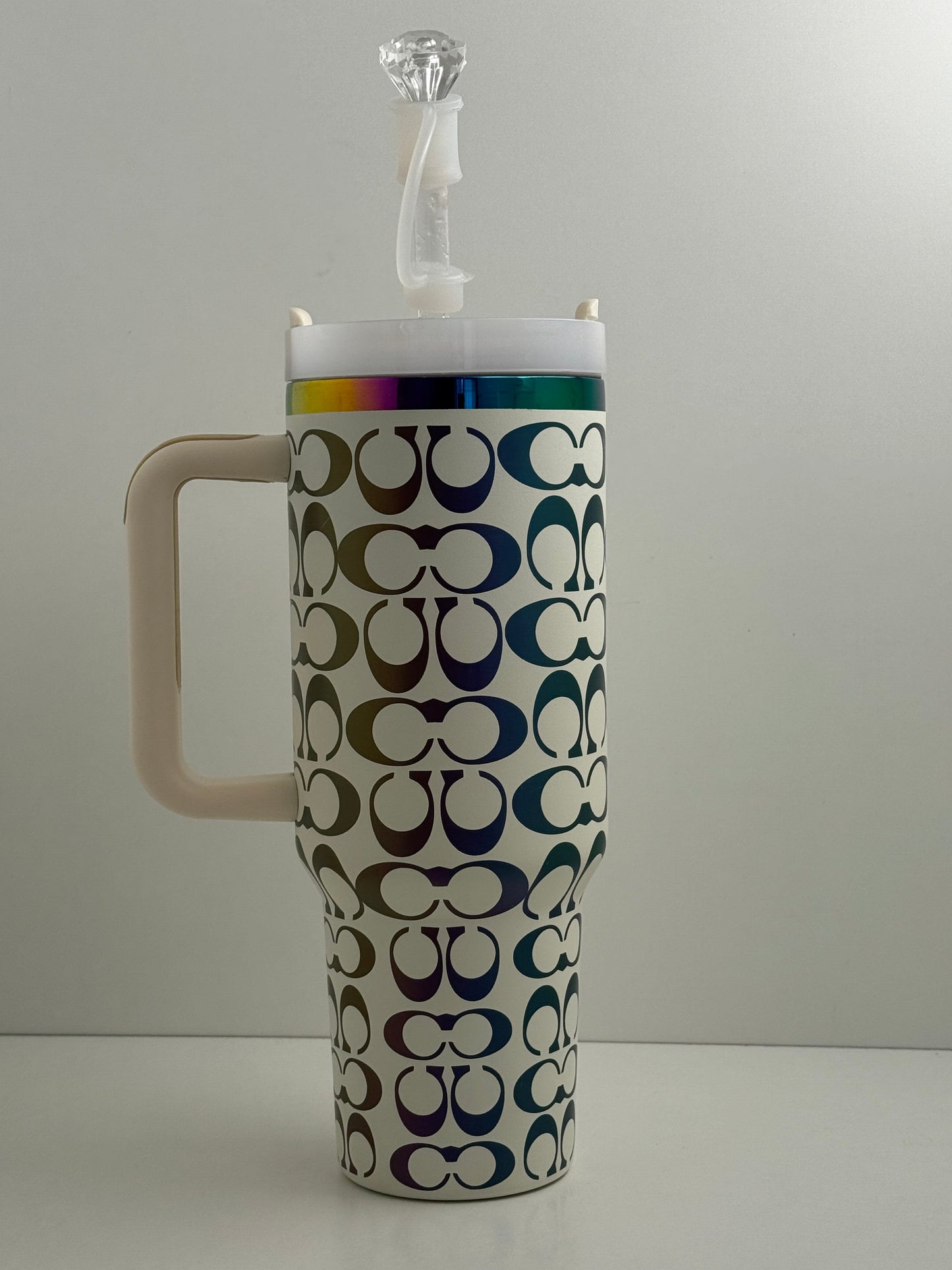 40oz Holographic Monogram Tumbler White.