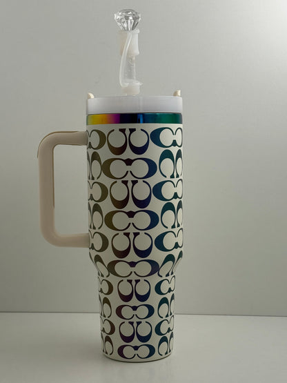 40oz Holographic Monogram Tumbler White.