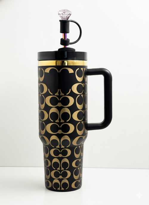 40oz Holographic Monogram  Tumbler – Black & Gold